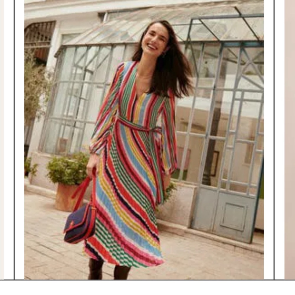 Boden dress NWT 8 V Neck pleated midi dress Multicolor Striped, gorgeous! - Picture 4 of 14